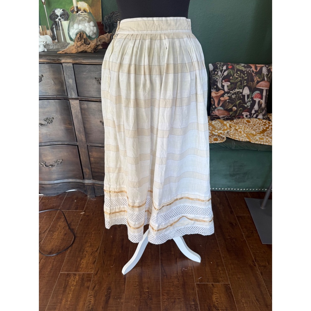 Alphorn‎ Trachtenmode von Adler Vintage Striped Cotton Eyelet Midi Skirt Tan 38